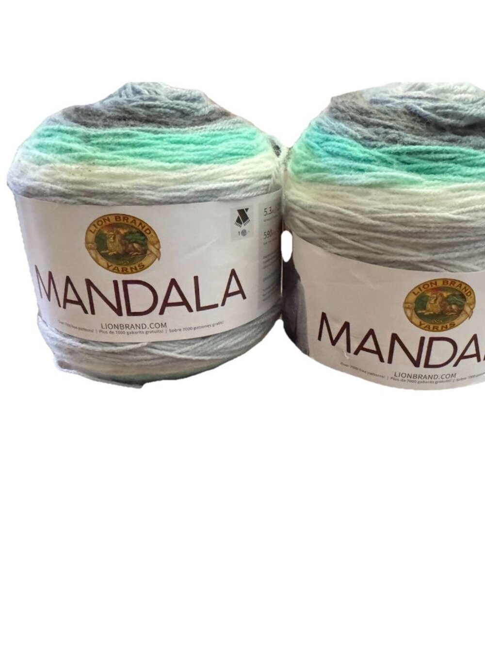 2 New Skeins Lion Mandala Genie 5.3 Oz 590 Yards Aqua Teal Gray Yarn